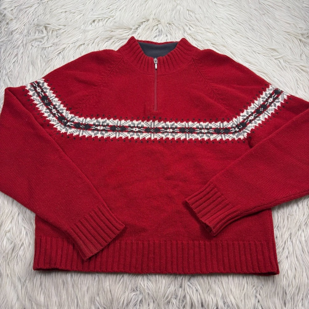 Vintage Woolrich Women's S Red Fair Isle Nordic 1/4 Zip Sweater Snowbunny Winter
